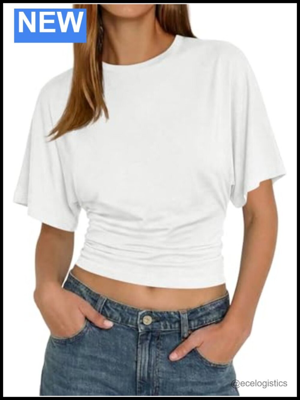 Short Sleeve Crop Top Ruched Waist Trendy Going Out Tee